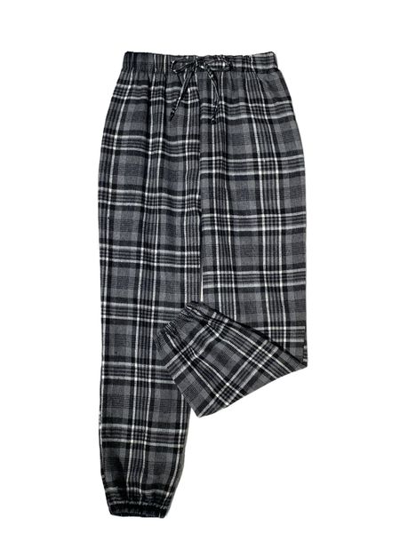 

plaid elastic waist sleep pants a56f#, Black;red