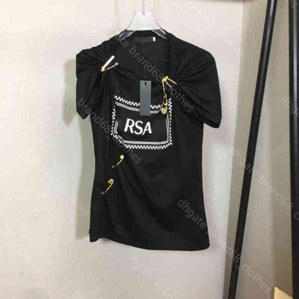 

22ss fashion women cotton t shirt gold pin summer designer short sleeve bottoming shirt printed letter logo simple tee casual pullover 5a qu, White