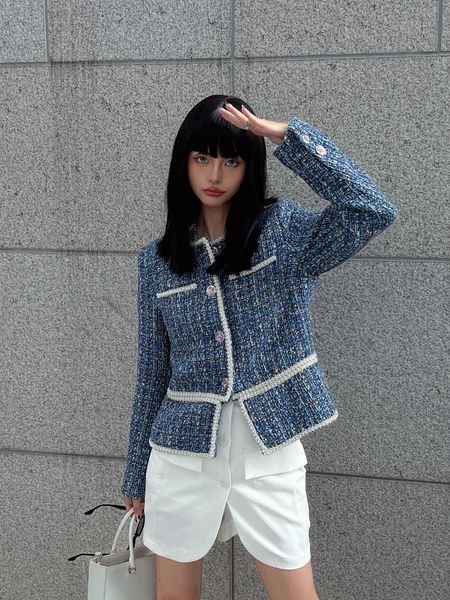 

chan2022 women's new autumn/winter western suit jacket women's coat designer fashion beading tweed leisure spring coat women', Black;brown