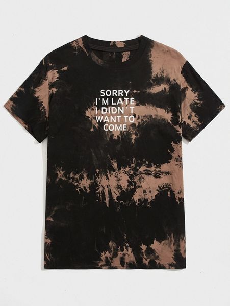 

romwe guys tie dye slogan graphic tee u6oo#, White;black