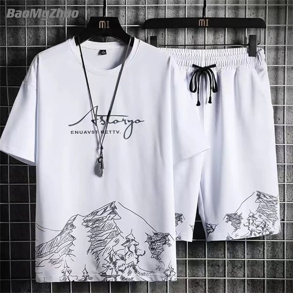 

summer men s tracksuit 2 piece set fashion casual solid short sleeved t shirt and shorts sport suit breathable man clothing 220706, Gray