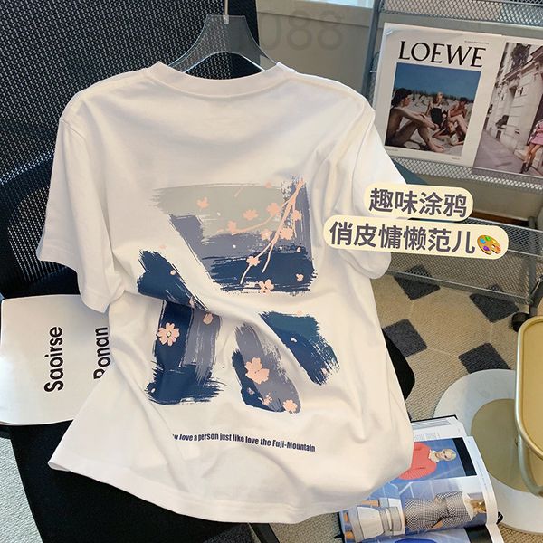 

women's t-shirt designer printed t-shirt women's 2022 spring and summer new design sense of minority loose ins trendy cotton short, White