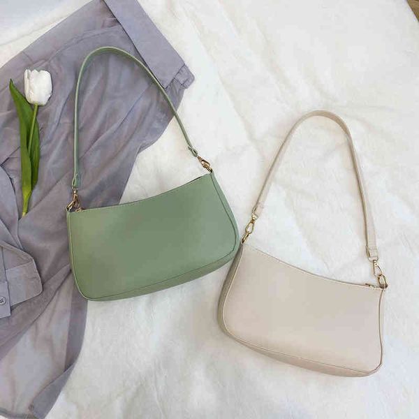 

fashion pu leather shoulder bag for women 2021 summer simple handbag solid color shoulder underarm bag casual ladies small purse g220519