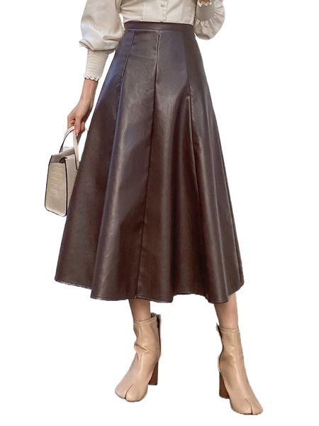 

dazy high waist pu leather flare skirt d3ol#, Black