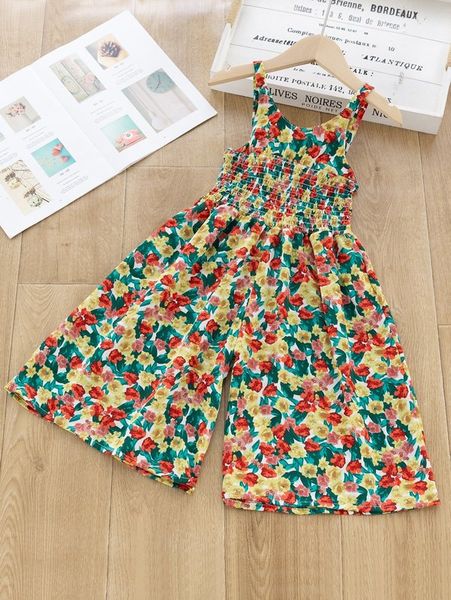 

toddler girls allover floral shirred wide leg cami jumpsuit she, Blue
