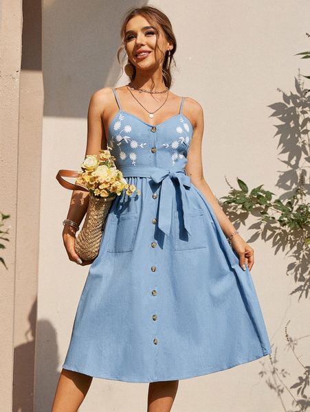 

simplee floral print belted cami dress i4yz#, Black;gray