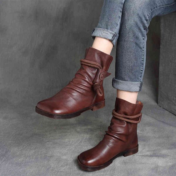 

boots autumn national style cowhide handmade square head back zipper flat bottom short boots knight martin hu3u, Black