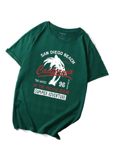 

men letter & palm tree print tee w58g#, White;black