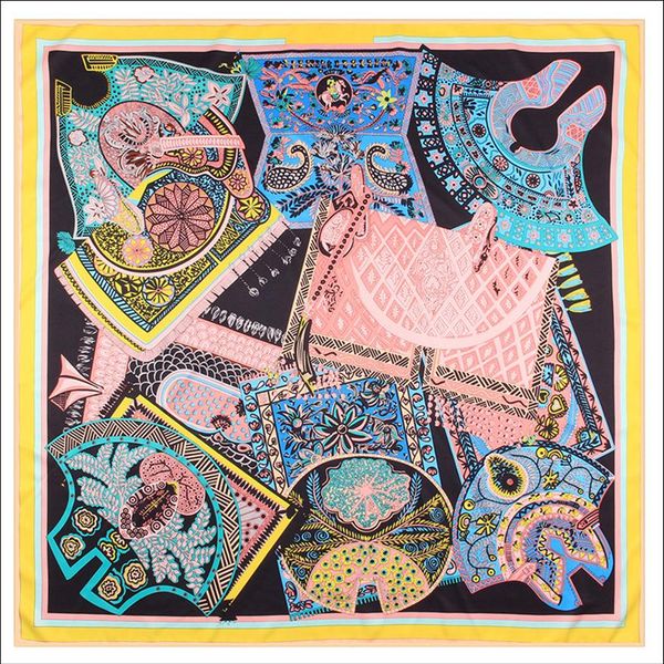 

silk edge scarf shawl 90 silk scarf satin hand rolled edge saddle print neck foulard femme bandana headband220p, Blue;gray