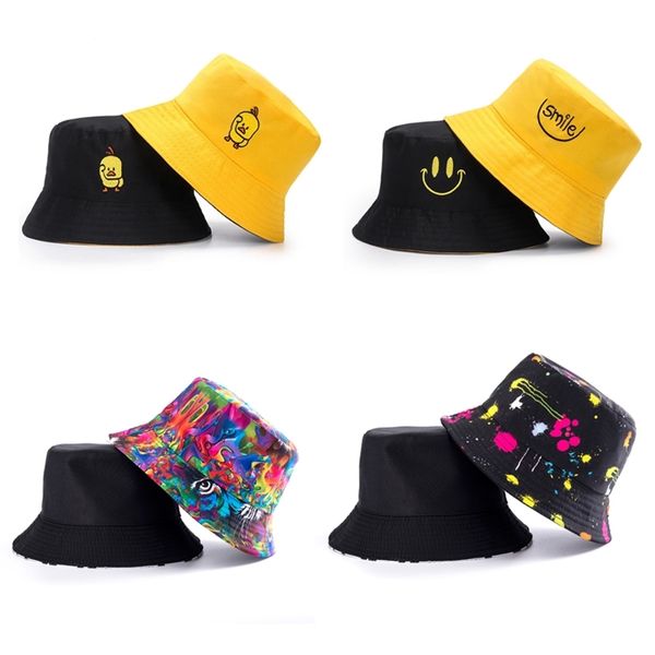 

summer graffiti animal duck bucket hat women men two side bob hip hop fisherman hat panama boy girl outdoor sun visor sun hat 220507, Blue;gray