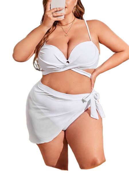 

plus 3pack crisscross knot push up high waist bikini swimsuit d3u4#, White;black