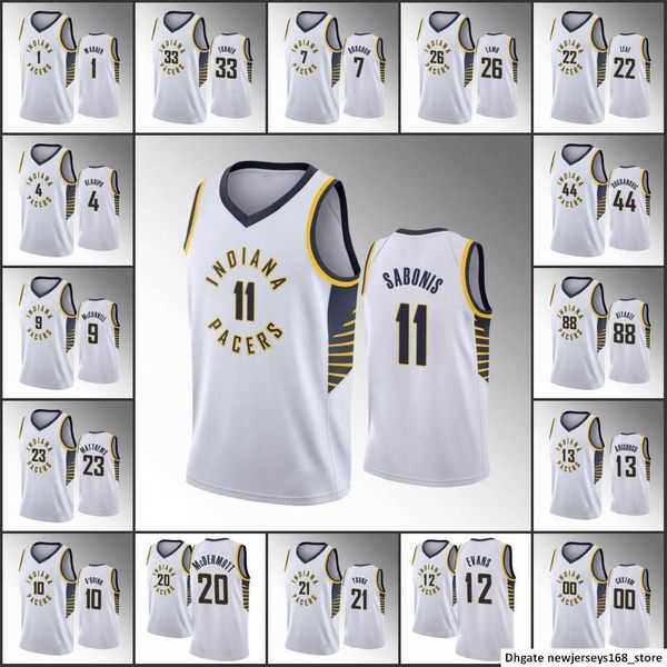 

screen print 75th indiana pacers''men malcolm brogdon domantas sabonis victor oladipo jeremy lamb association white custom jersey, Black