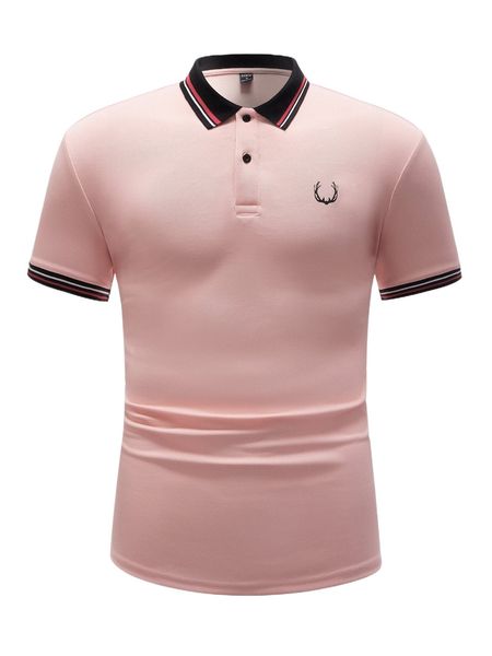 

men striped trim antler print polo shirt t4lr#, White;black