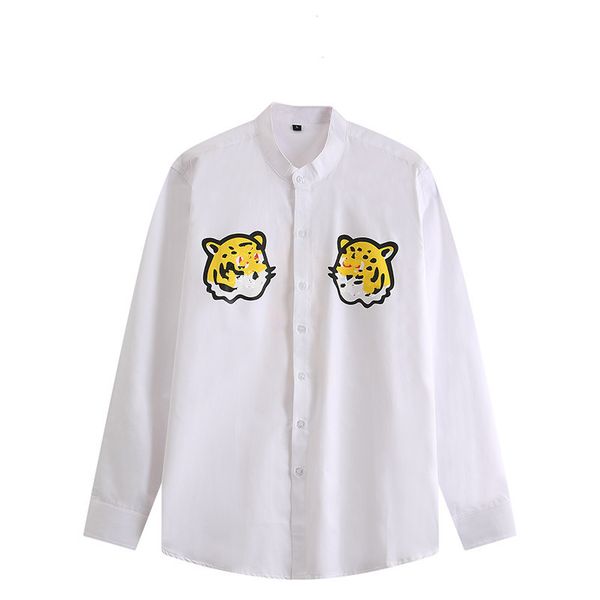 

long sleeve shirt mens designer clothing luxury blouses for ladies autumn fashion leopard print dress shirt lapel neck with buttons shirts, White;black