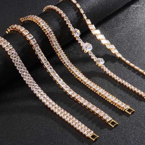 Link Cadeia 2022 Bracelets de tendência Round Cut Tennis Bracelet Plate Gold Plate Woman Bangle Jóia Hand Ano Presente INTE22