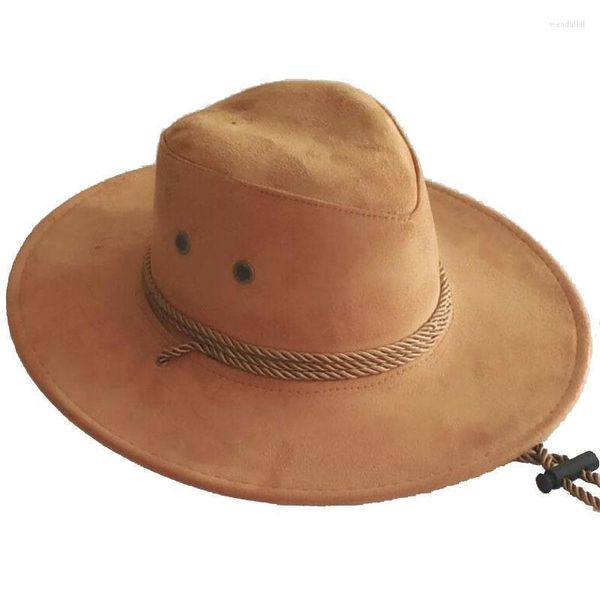 Berretti Cappello da sole estivo da uomo Tinta unita Cool Western Cowboy Berretto con visiera semplice Cappello da cavaliere in corda grande Berretti Wend22