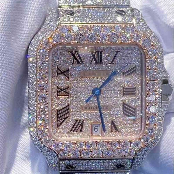 Benutzerdefinierte Herren Damenuhren Diamant Iced Out Luxusmarken Mode Bling Zifferblatt Lünette Band d Farbe Vvs Moissanit Uhr
