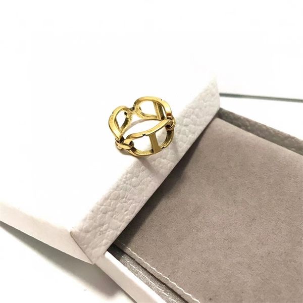 

letter ring female worn out high sense hollow pair ring, Silver