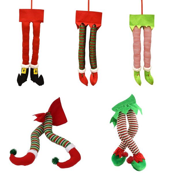 Christmas Papai Noel Elf Pernas Plush Fexed Feet With Sapatos Árvore de Natal Ornamento Decorativo Decoração de Natal Ornamentos Sxjun16