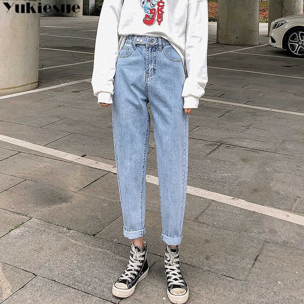 

vintage high waist jeans woman harem pant for women streetwear loose female denim buttons zipper ladies 210608, Blue