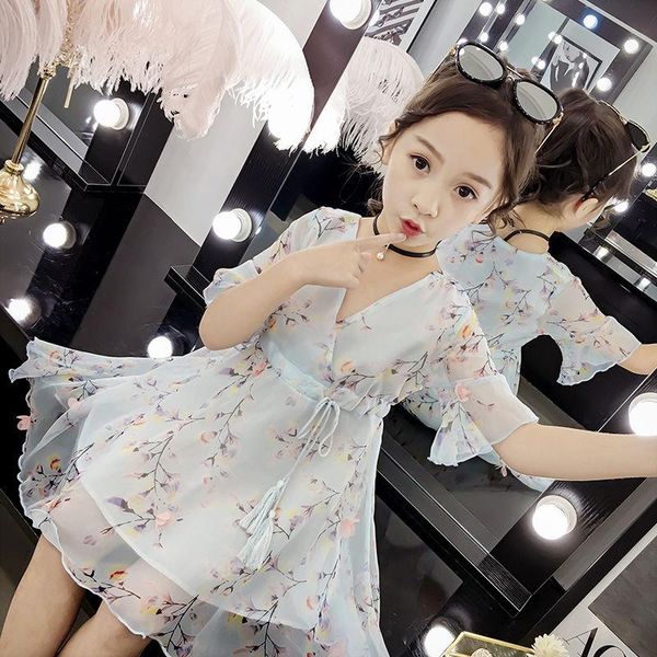 

girl's dresses girls dress summer 2022 children casual floral chiffon baby princess 10 to 12 years children's clothing clothes, Red;yellow