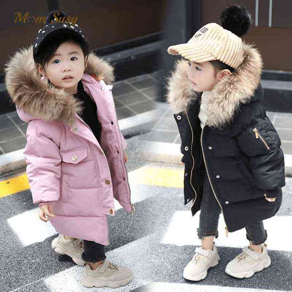 

baby girl boy winter jacket cotton padded baby toddler fur hooded jacket long warm thick parka outfit baby clothes 1-8y j220718, Blue;gray
