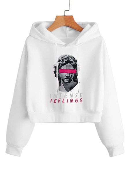 

sculpture print letter embroidery drawstring thermal hoodie x9bb#, Black