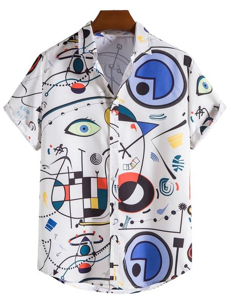 

men eye and geo print shirt s9l6#, White;black