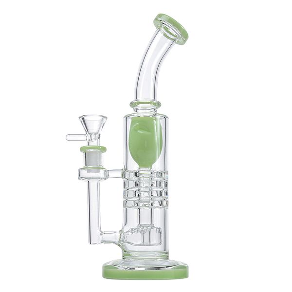 Rachet Perc Dickglas-Bongs, Wasserpfeifen, Barrel Perc, gebogene Wasserpfeifen, umgekehrter Duschkopf, Perkolator, Öl-Dab-Rigs, 14-mm-Innengewinde, mit Schüssel