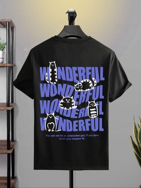 

men cartoon & slogan graphic tee w0hl#, White;black