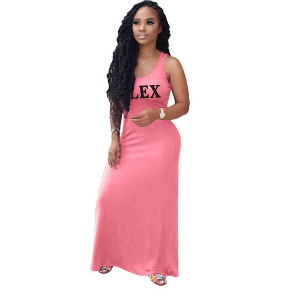 

summer print t-shirt tank maxi dress women scoop neck sleeveless bohemian dresses casual body-shaping slim robe lougue, White