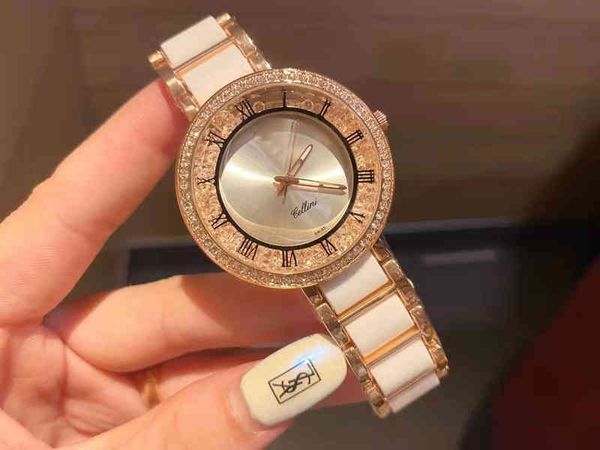 

luxury r wristwatch o the l e designer x watches brand full diamond ceramic women's sweet fashion watch is in quantity and, Slivery;brown