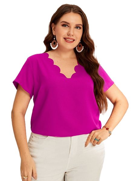 

plus scallop trim blouse 32r6#, Black