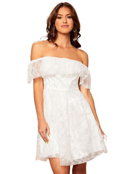 

floral embroidery off shoulder dress c29r#, Black;gray