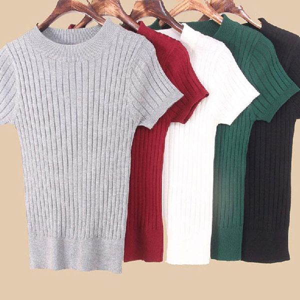 

women's sweaters women's sweaters slim knitted for women summer and pullovers short sleeve bodycon clothing o-neck ladies green, White;black