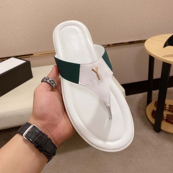 

designer slippers men's trendy summer leather sandals outdoor wear casual non-slip flip-flops beach shoes04, Black
