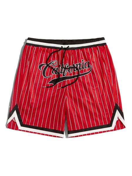 

men striped & letter graphic contrast trim jersey shorts p32a#, White;black