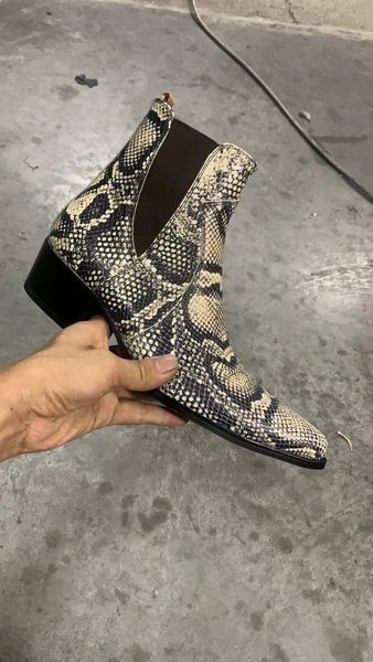 

designer pointed toe man slip on handmade luxury boots snakes cowhide real leather wedding dress botas, Black