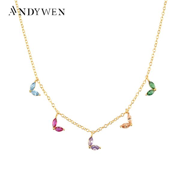 

andywen 925 sterling silver gold ovals zircon charm choker 40cm chain necklace women fine jewelry gift crystal rock punk 220805