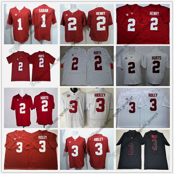 

ncaa alabama crimson tide football jerseys 2 hurts 1 saban henry 3 ridley jersey size s--xxxl, Black