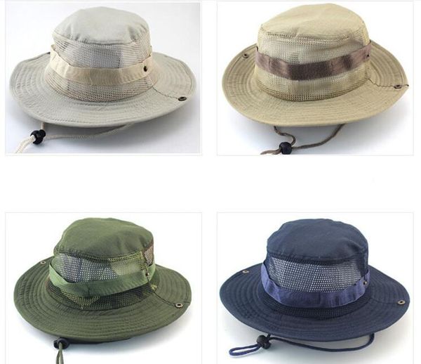 Cappelli a tesa larga mimetici Boonie con rete per uomo donna Cappelli tattici militari a tesa larga Cappelli a secchiello Cappellino da sole per pesca Caccia Safari