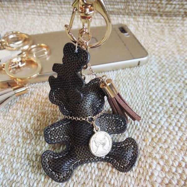 

new key chain accessories tassel key ring pu leather bear pattern car keychain jewelry bag charm281c, Silver
