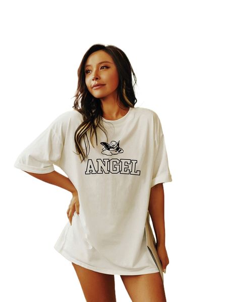 

angel & letter graphic drop shoulder tee r0ek#, White