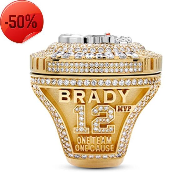 

three stone rings 2020-2021 tampa bay buccanee championship ring display box souvenir fan men gift wholesale size 8-14, Golden;silver