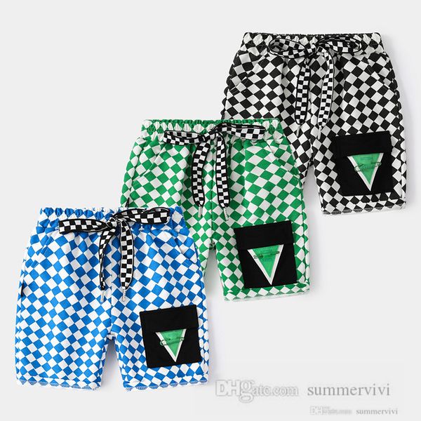 

ins boys checkerboard shorts kids triangle labeling plaid lace-up bows elastic waist short pants summer children casual clothing q6670, Black
