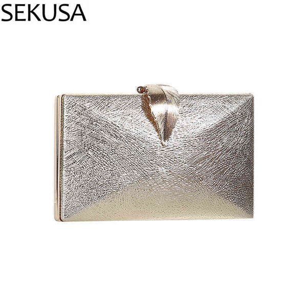 

evening bags pu lady women evening bags mixed party wedding day clutch leaf lock luxury chain shoulder handbags 220321