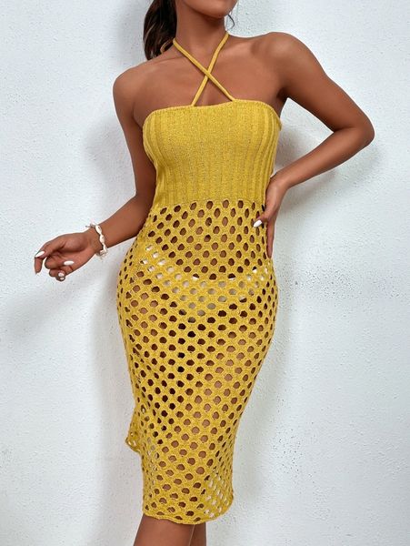 

plain knitted halter cover up m8po#, White;black