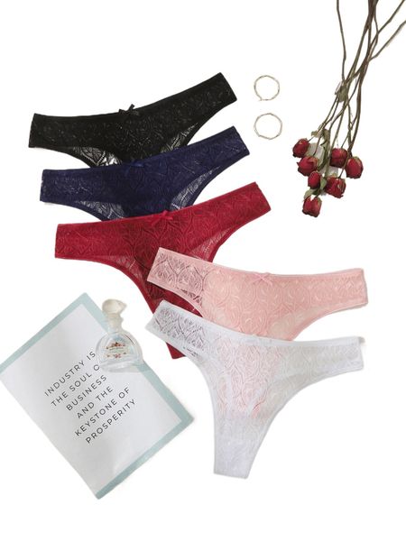 

plus 5pack lace bow detail panty c3ao#, Black;white