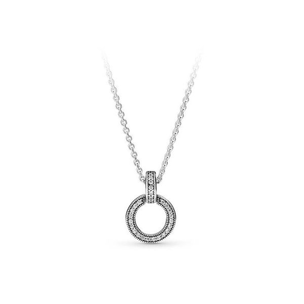 

new 925 sterling silver circle pendant necklace original box suitable for pandora cz diamond disc chain necklace women men2704