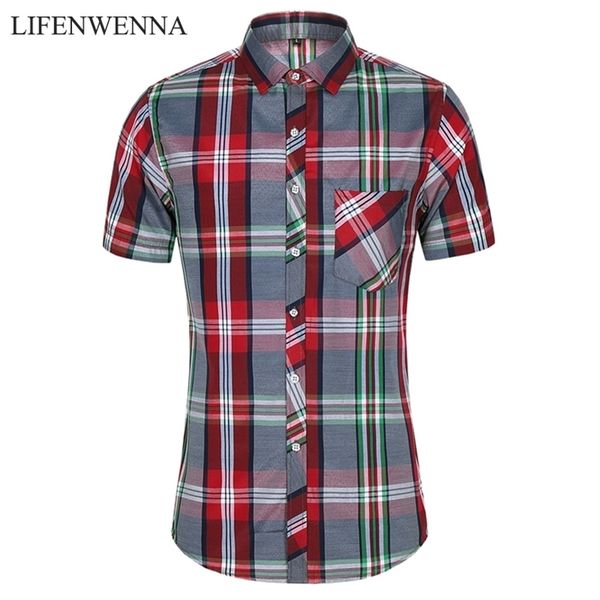 

fashion plaid shirt men summer casual short sleeve shirts mens plus size beach hawaiian blouse male 5xl 6xl 7xl 220622, White;black